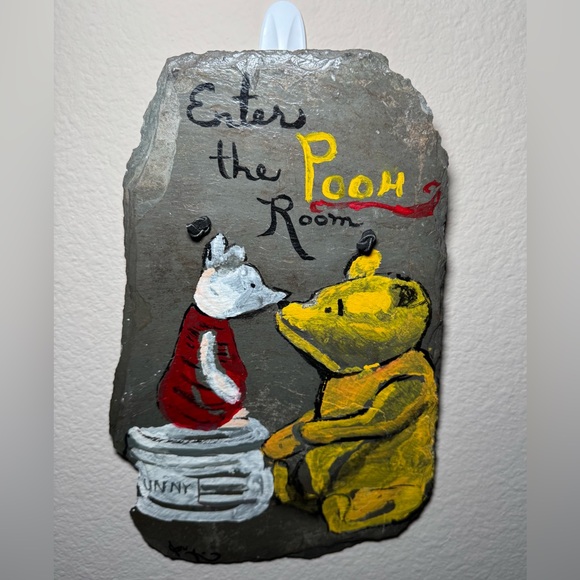 Winnie the Pooh natural grey craft stone slate nursery Door Decor handmade - Picture 1 of 8
